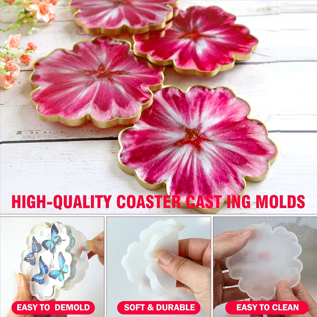 4pc- 4.7-inch flower-shaped coaster resin mold, suitable for