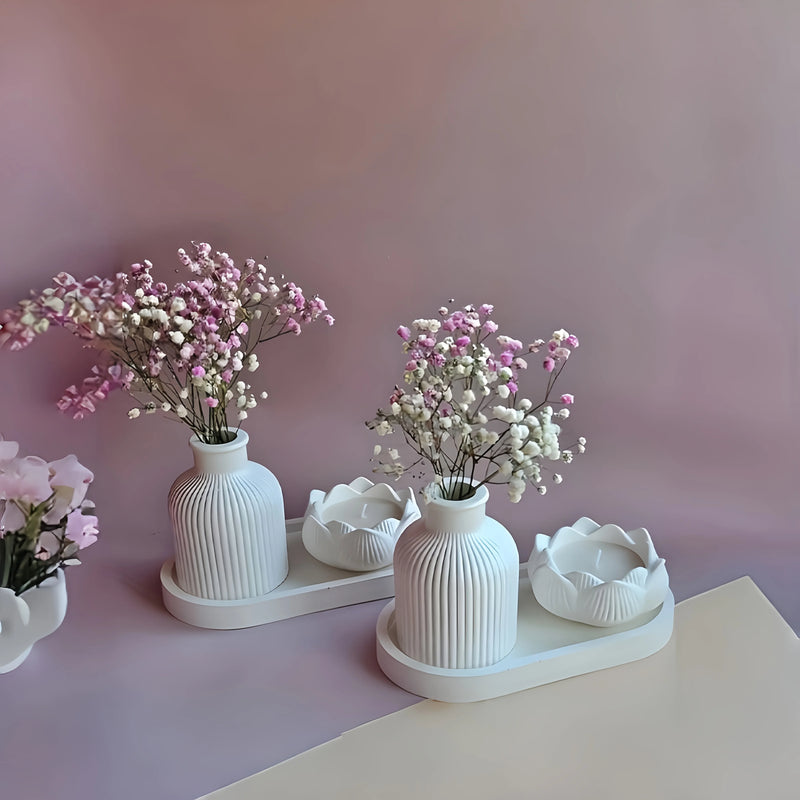 Lotus Striped Vase Tray Silicone Mold Set