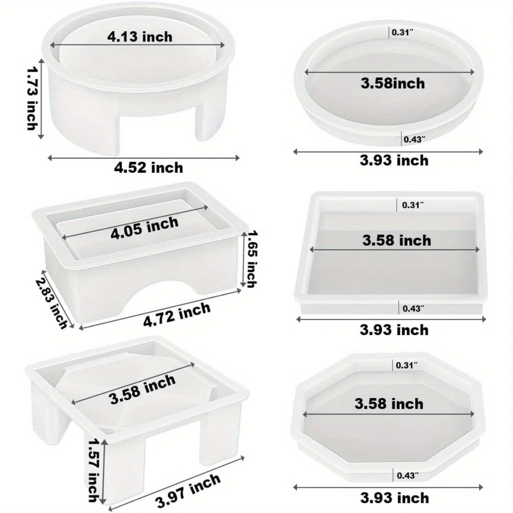 Set of 3 Thick Square Octagon Round Coaster Molds with