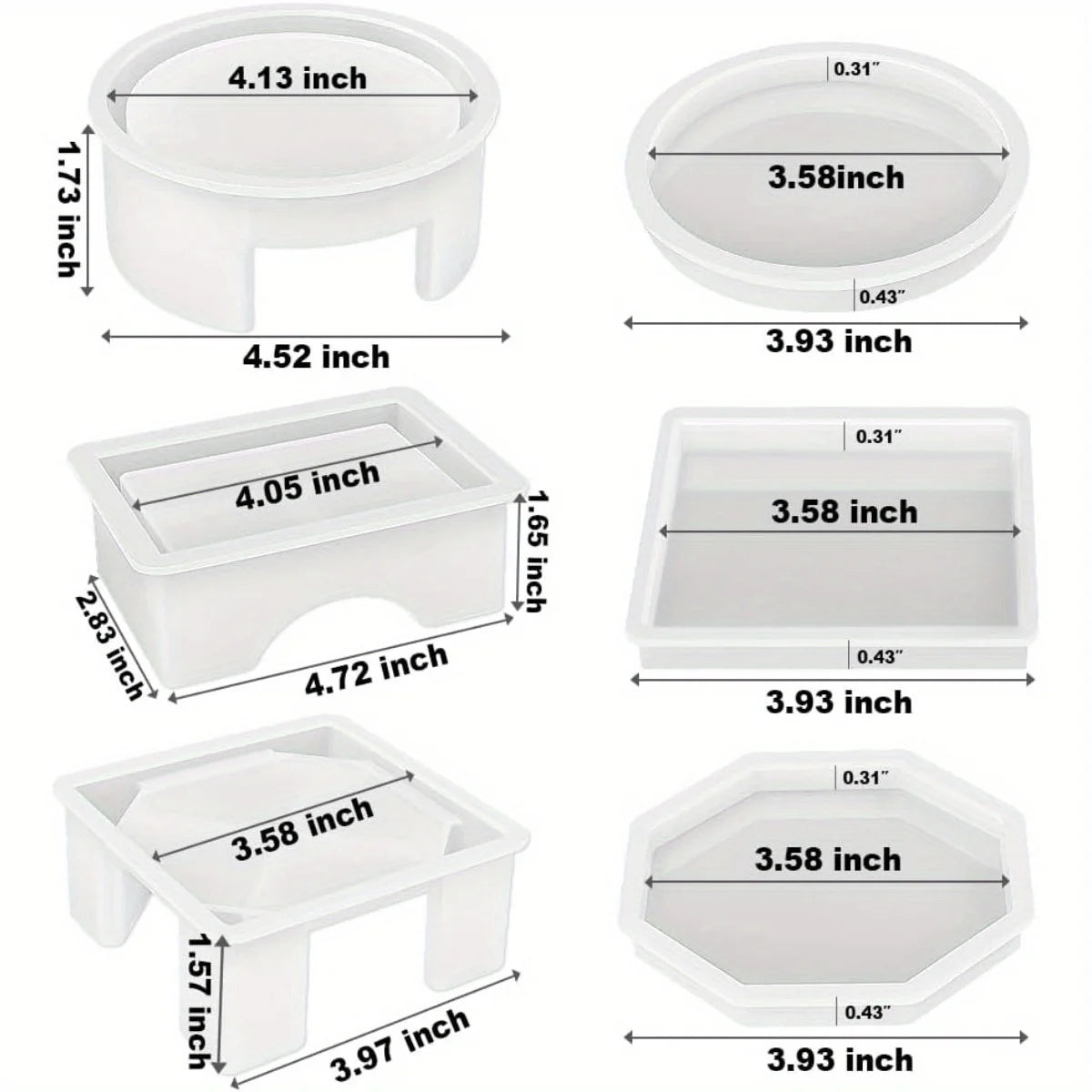 Set of 3 Thick Square Octagon Round Coaster Molds with