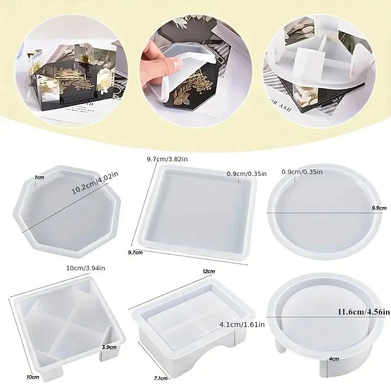 Coaster Resin Molds Set Include 1pc Coaster Storage Box Mold