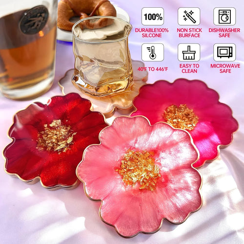 4pc- 4.7-inch flower-shaped coaster resin mold, suitable for