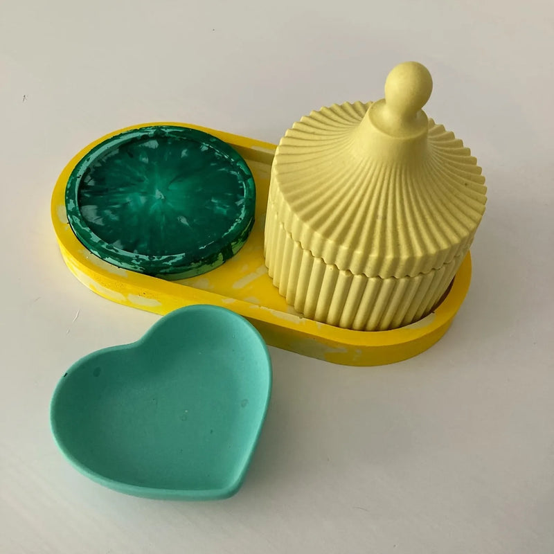 3pcs Oval Heart-Shaped Tray & Cylindrical Storage Jar Silicone Mold
