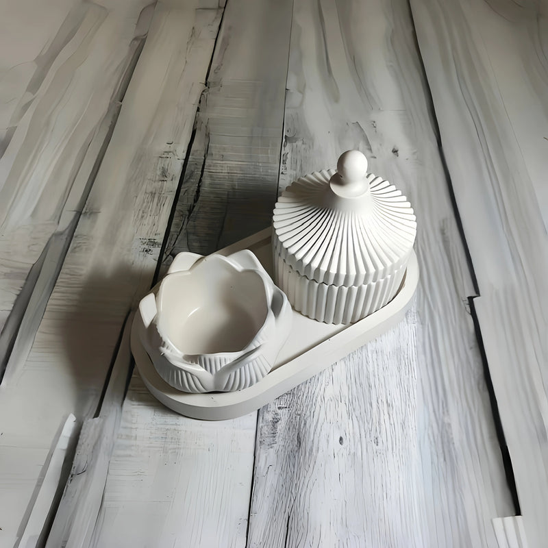 Lotus Striped Vase Tray Silicone Mold Set