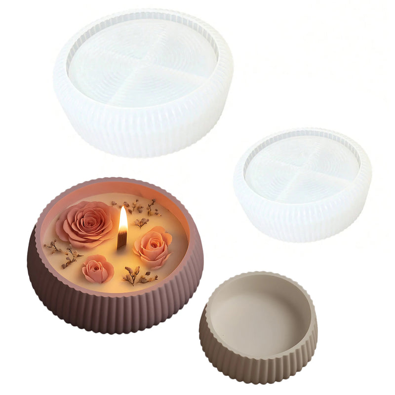 1pc Oversized Round Striped Storage Bowl Silicone Mold