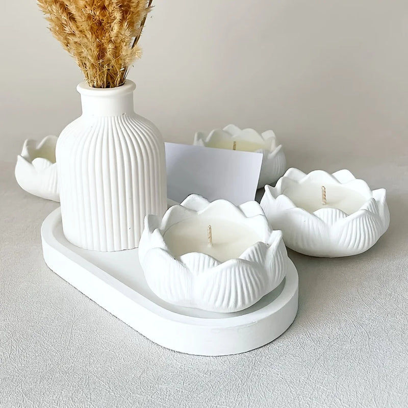 Lotus Striped Vase Tray Silicone Mold Set