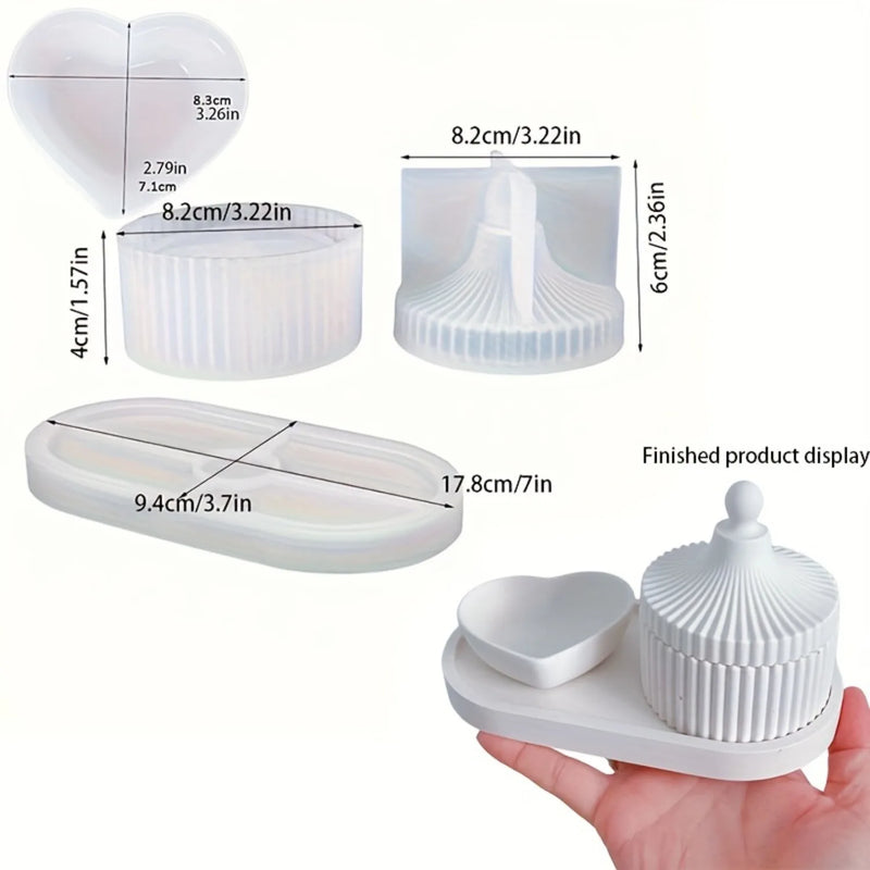 3pcs Oval Heart-Shaped Tray & Cylindrical Storage Jar Silicone Mold