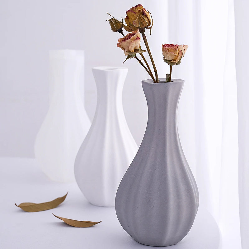 Stripe Fine Neck Mouth Vase Silicone Mold Simple Ceramic