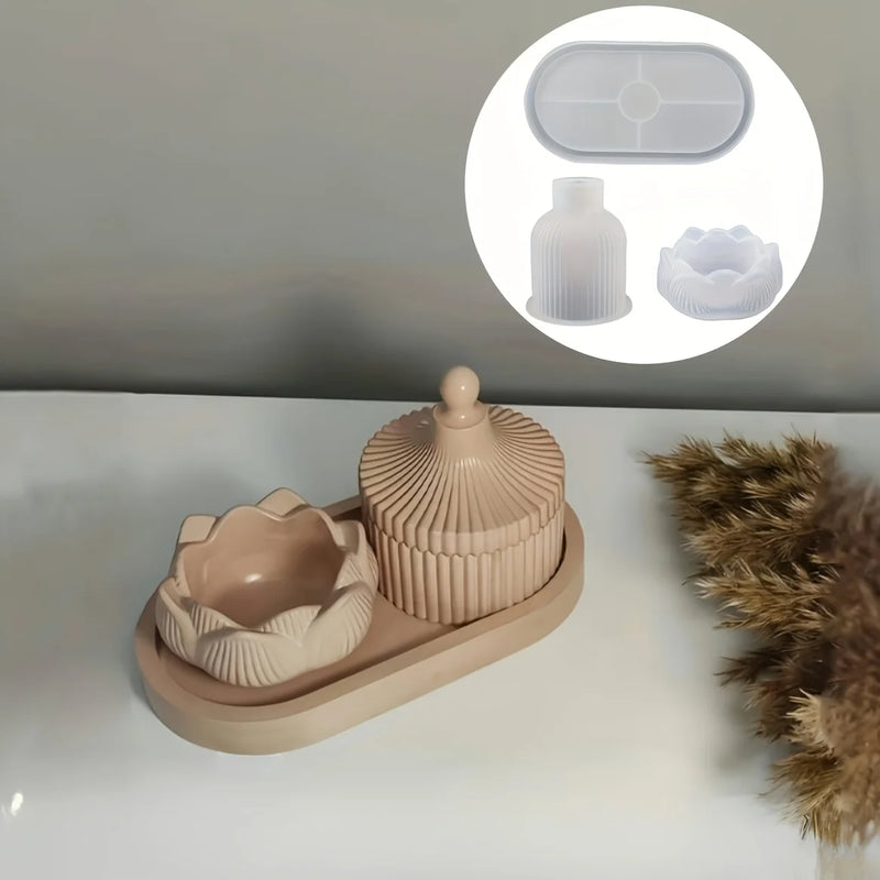 Lotus Striped Vase Tray Silicone Mold Set