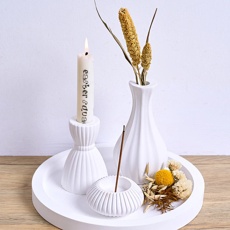 Stripe Fine Neck Mouth Vase Silicone Mold Simple Ceramic