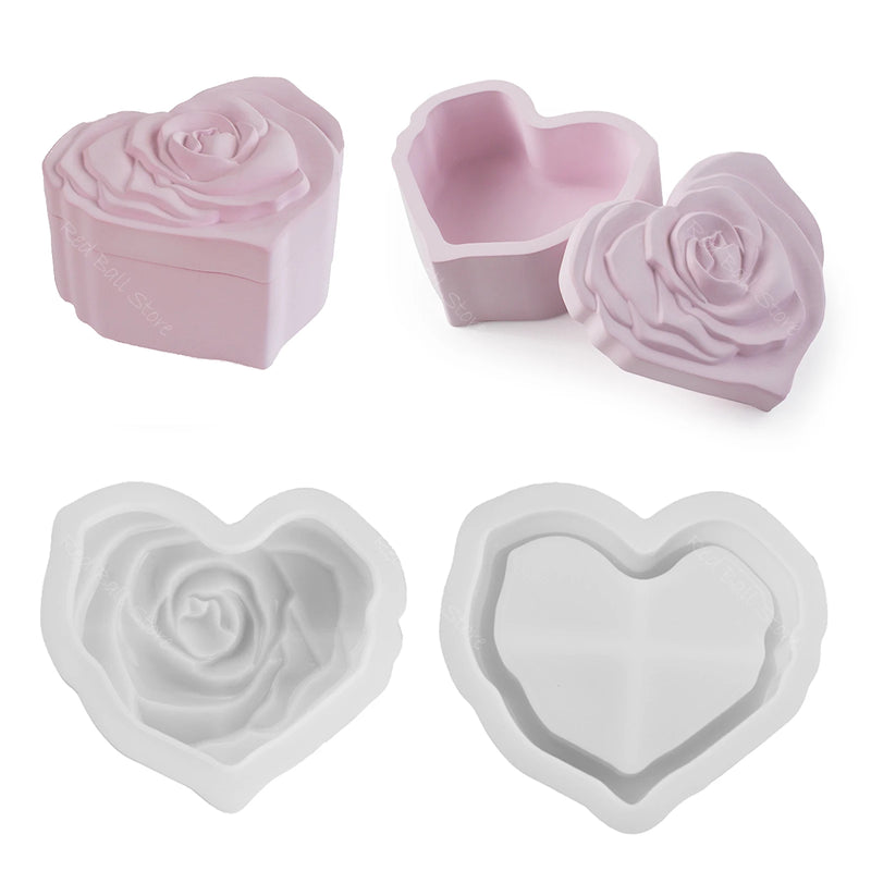 Relief Rose Flower Storage Box Silicone Mold