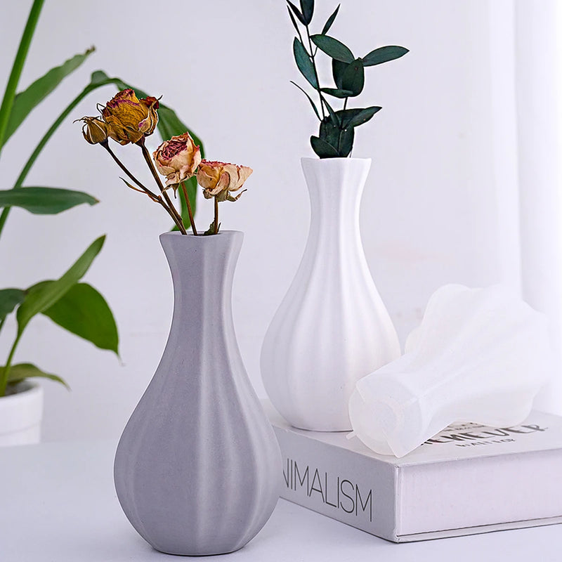 Stripe Fine Neck Mouth Vase Silicone Mold Simple Ceramic