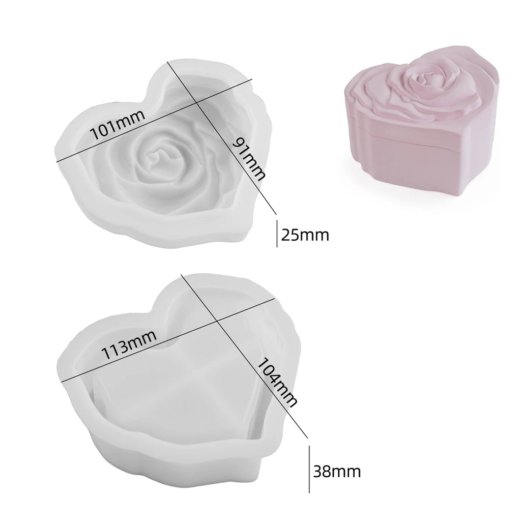 Relief Rose Flower Storage Box Silicone Molds Resin Candle