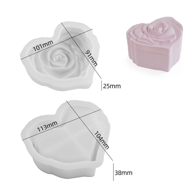 Relief Rose Flower Storage Box Silicone Mold