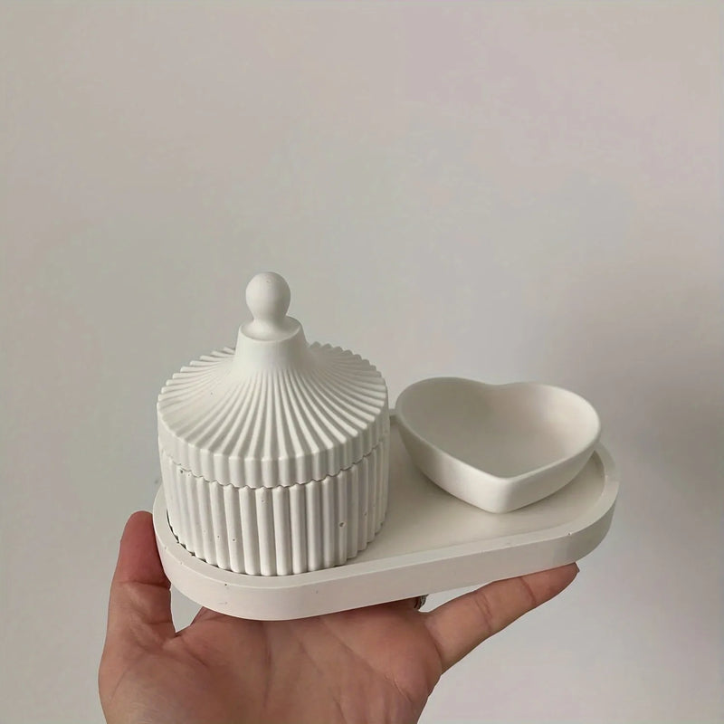 3pcs Oval Heart-Shaped Tray & Cylindrical Storage Jar Silicone Mold