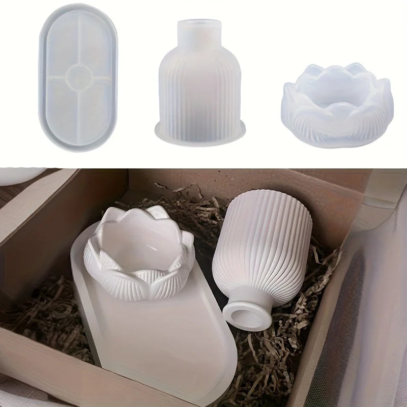 Lotus Striped Vase Tray Silicone Mold Set