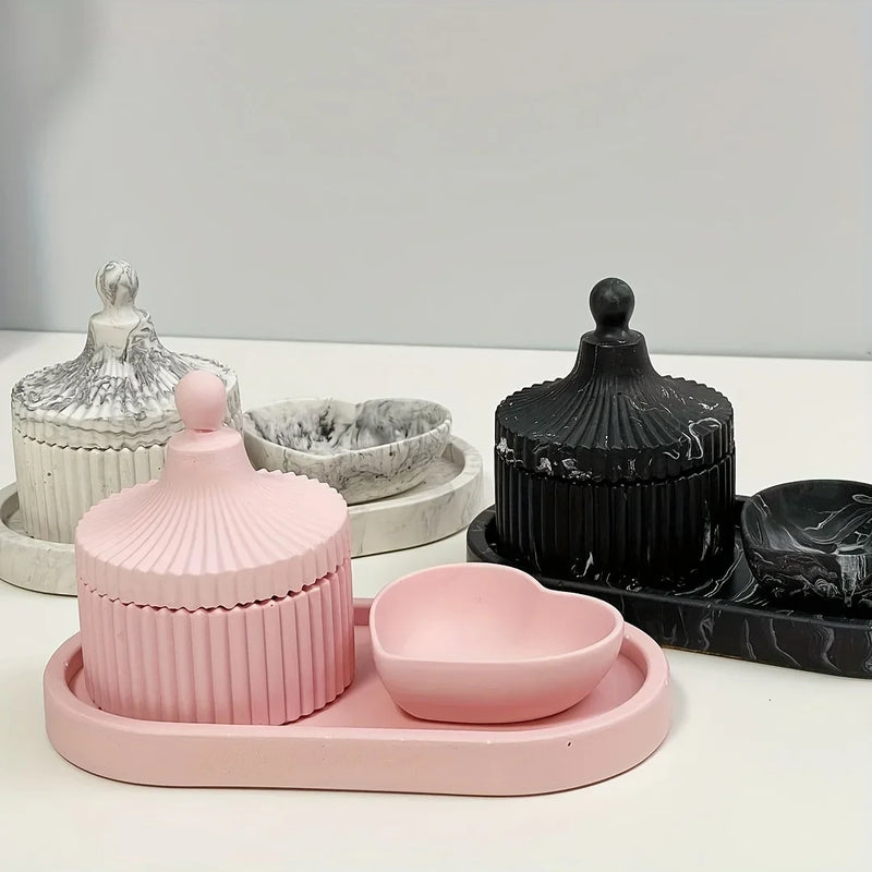 3pcs Oval Heart-Shaped Tray & Cylindrical Storage Jar Silicone Mold