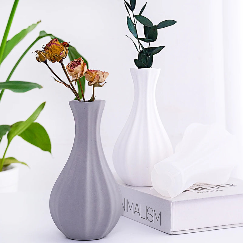 Stripe Fine Neck Mouth Vase Silicone Mold Simple Ceramic
