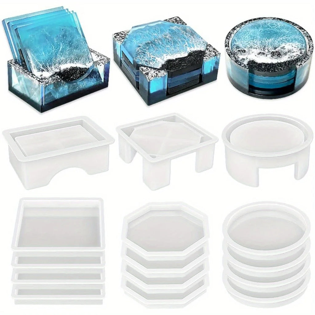 Set of 3 Thick Square Octagon Round Coaster Molds with