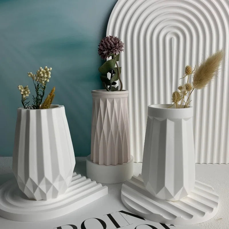 Faceted Vase Silicone Mold Concrete Flower Vase Mold