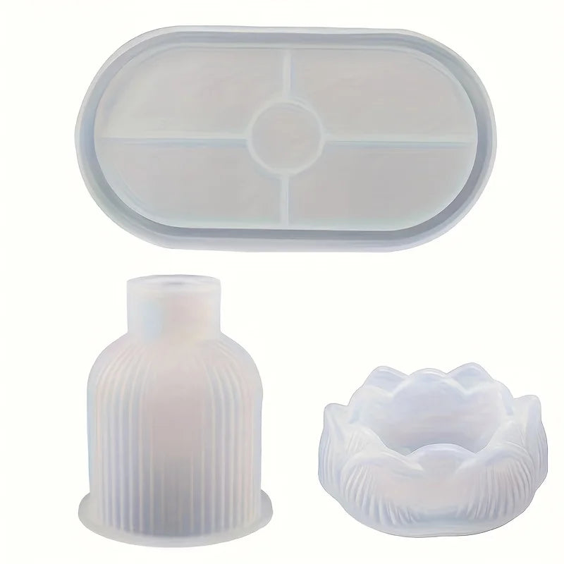 Lotus Striped Vase Tray Silicone Mold Set