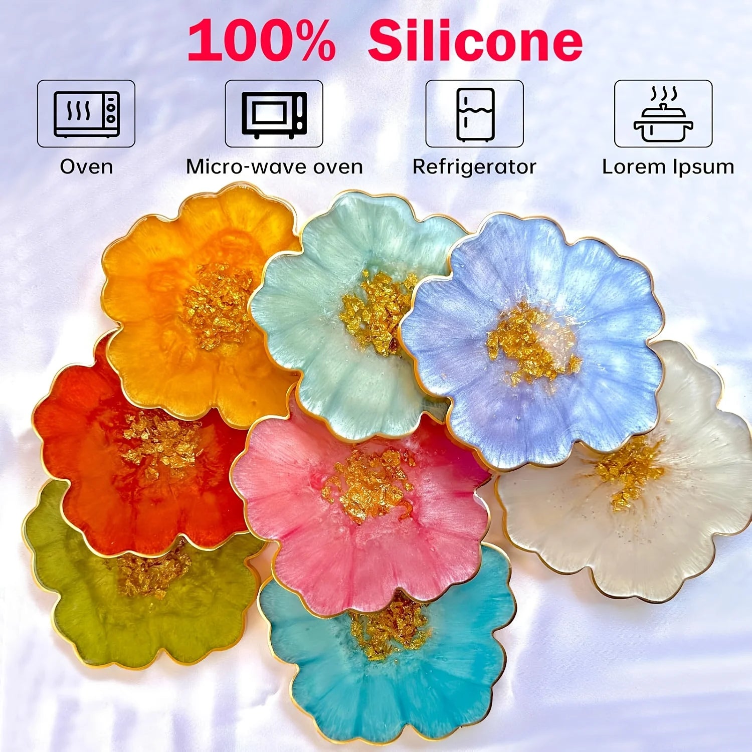 4pc- 4.7-inch flower-shaped coaster resin mold, suitable for