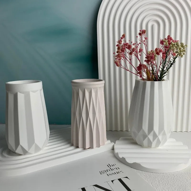 Faceted Vase Silicone Mold Concrete Flower Vase Mold
