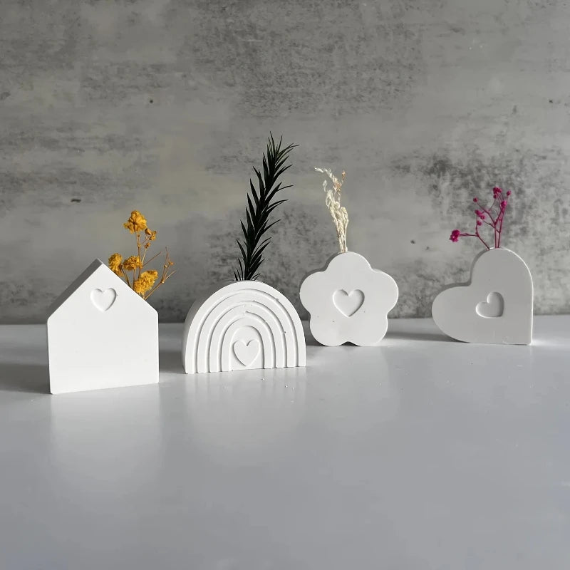 Mini Silicone Vase Molds-Heart,Flower,Rainbow House Shapes