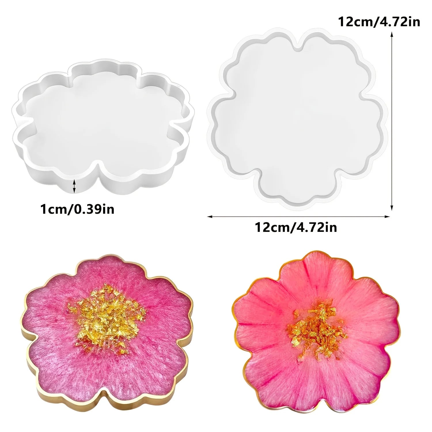 4pc- 4.7-inch flower-shaped coaster resin mold, suitable for