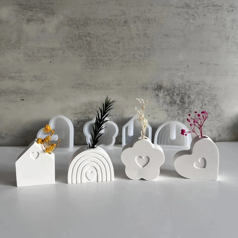Mini Silicone Vase Molds-Heart,Flower,Rainbow House Shapes