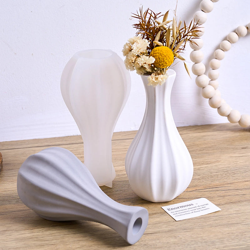 Stripe Fine Neck Mouth Vase Silicone Mold Simple Ceramic