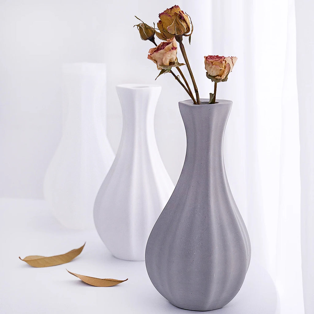 Stripe Fine Neck Mouth Vase Silicone Mold Simple Ceramic
