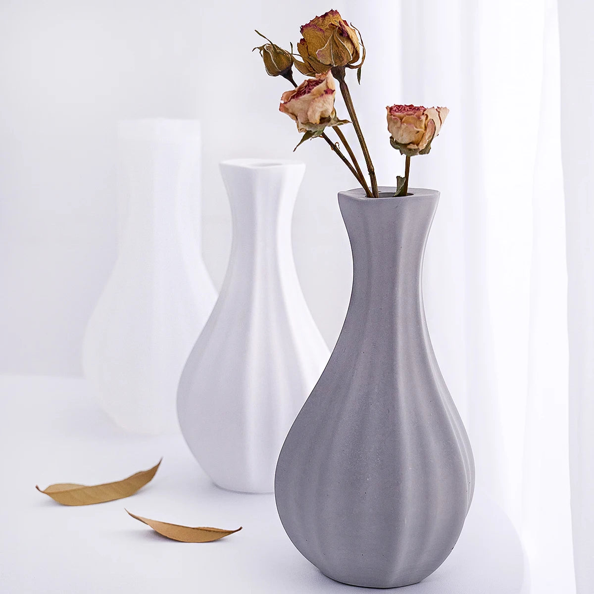 Stripe Fine Neck Mouth Vase Silicone Mold Simple Ceramic
