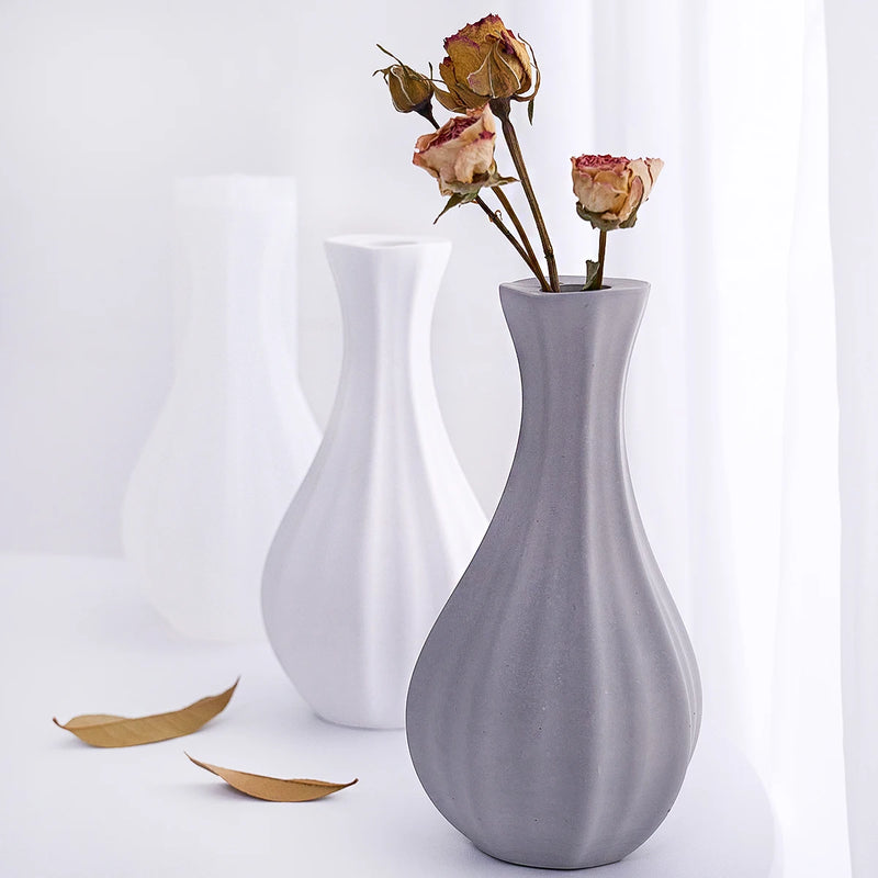 Stripe Fine Neck Mouth Vase Silicone Mold Simple Ceramic