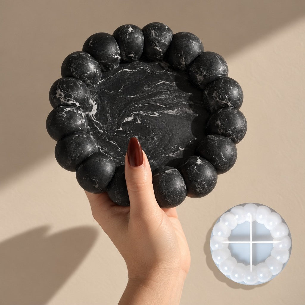 Black marble bubble coaster cast with silicone mold inset